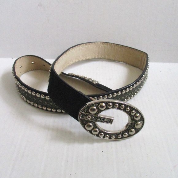 *GUESS MOD Black Leather and Silver Studded Belt